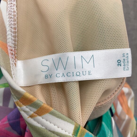 Cacique SWIM Suit Women 20 Pink Blue Palm Tropical Modest Layer‎ Bra 1pc - Picture 9 of 11